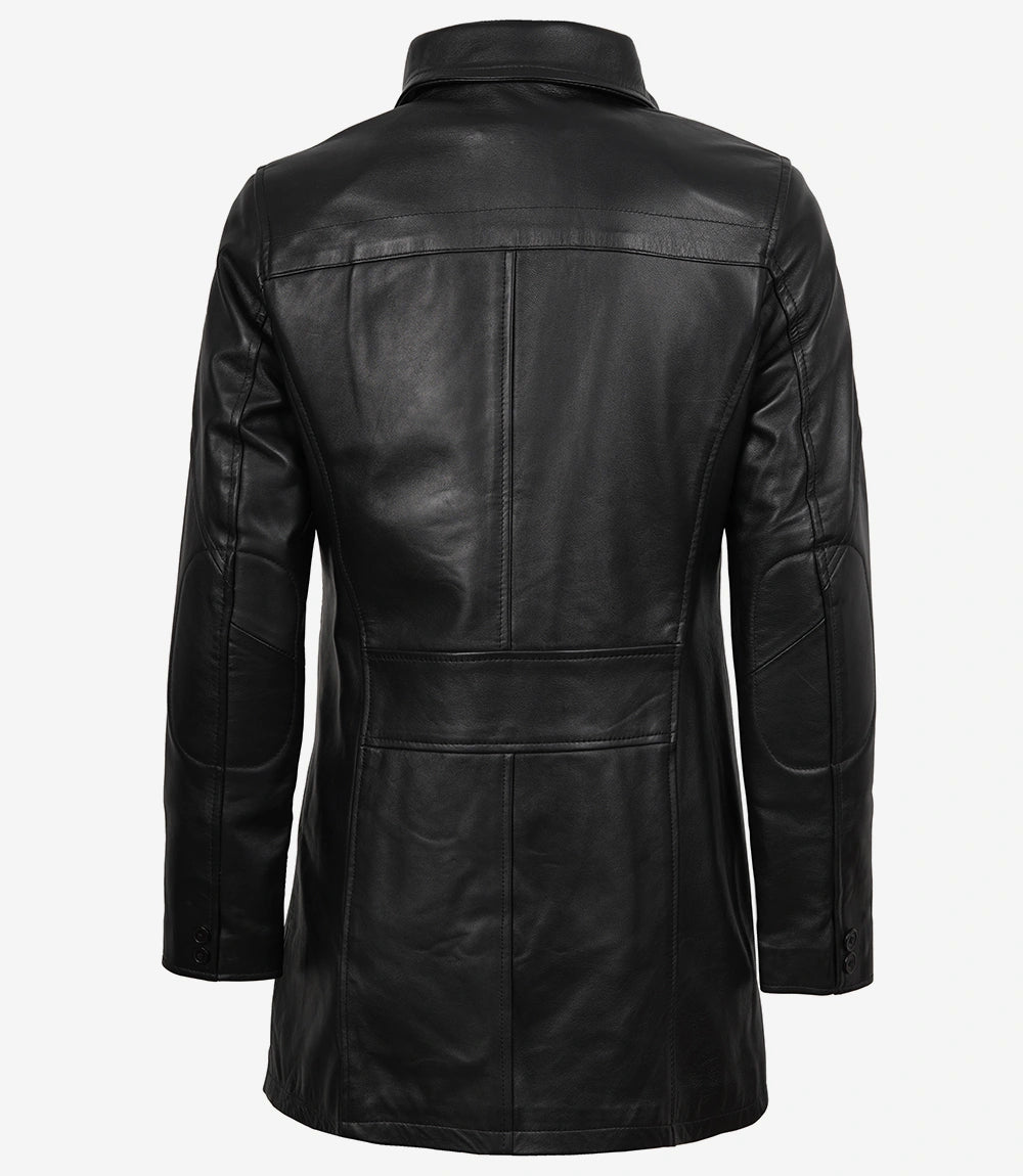 Bristol Womens Black Leather Car Coat - 3/4 Length