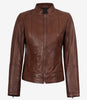 Women's Cognac Leather Biker Style Jacket