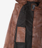 Womens Tall Shirt Collar Cognac Leather Coat - 3/4 Length Coat