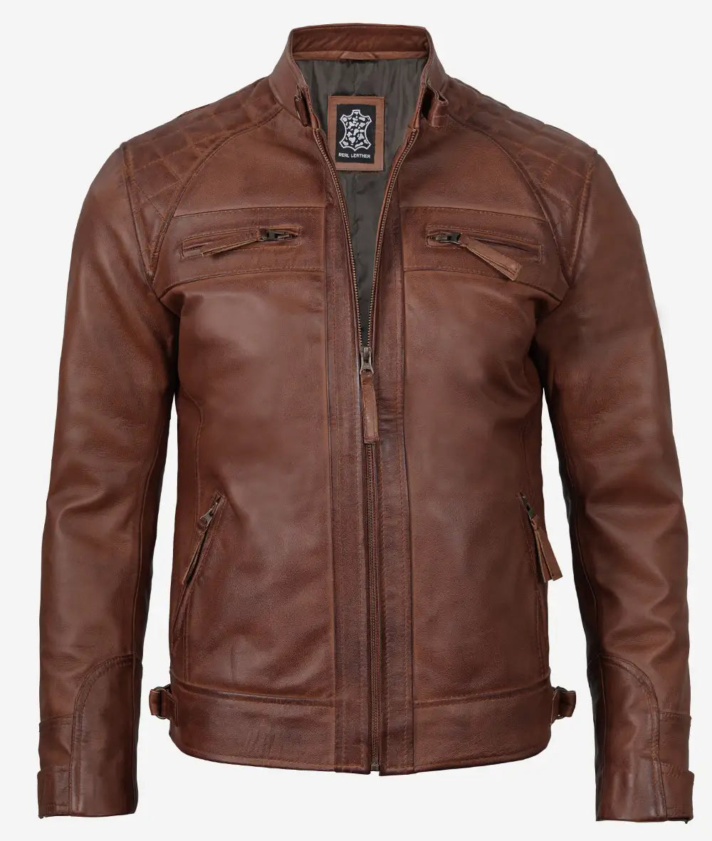 Mens Tall Cafe Racer Distressed Brown Leather Jacket