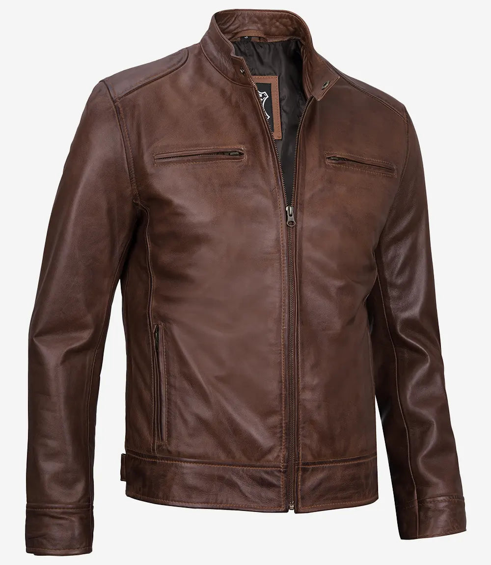 Men's Cognac Biker Style Leather Jacket
