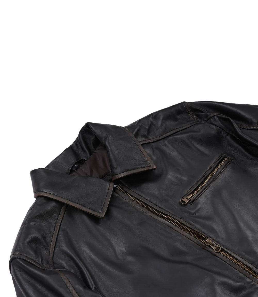 Men's Dark Brown Rub Off Leather Harrington Jacket