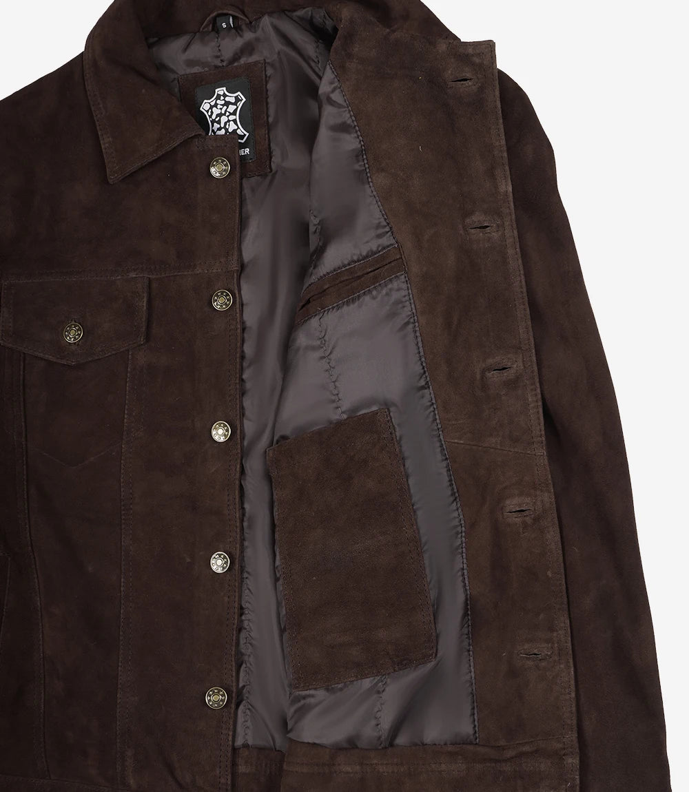 Mens Dark Brown Suede Leather Jacket