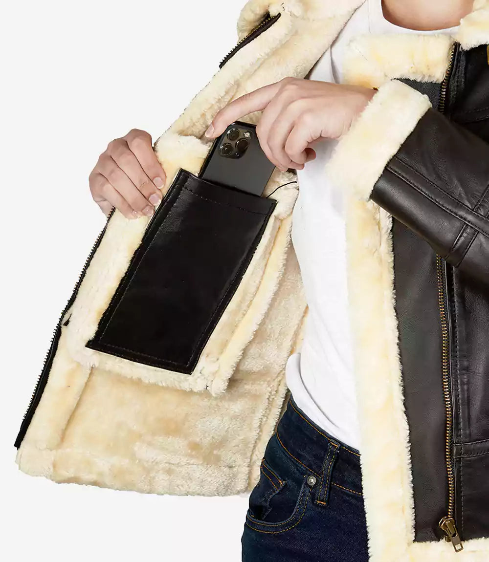 Women Brown Shearling Lined B3 Bomber Jacket