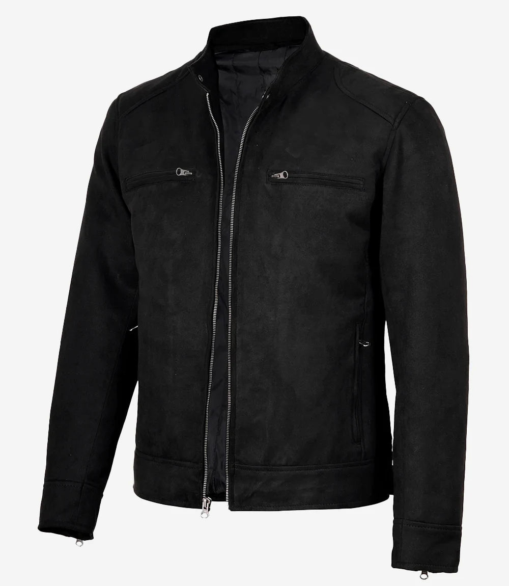 Men's Black Faux Suede Biker Style Jacket