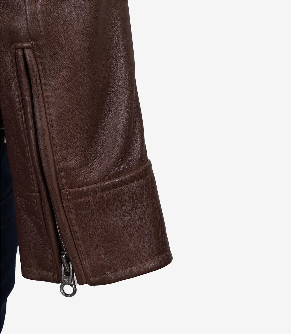 Women's Cognac Waxed Real Leather Biker Style Jacket