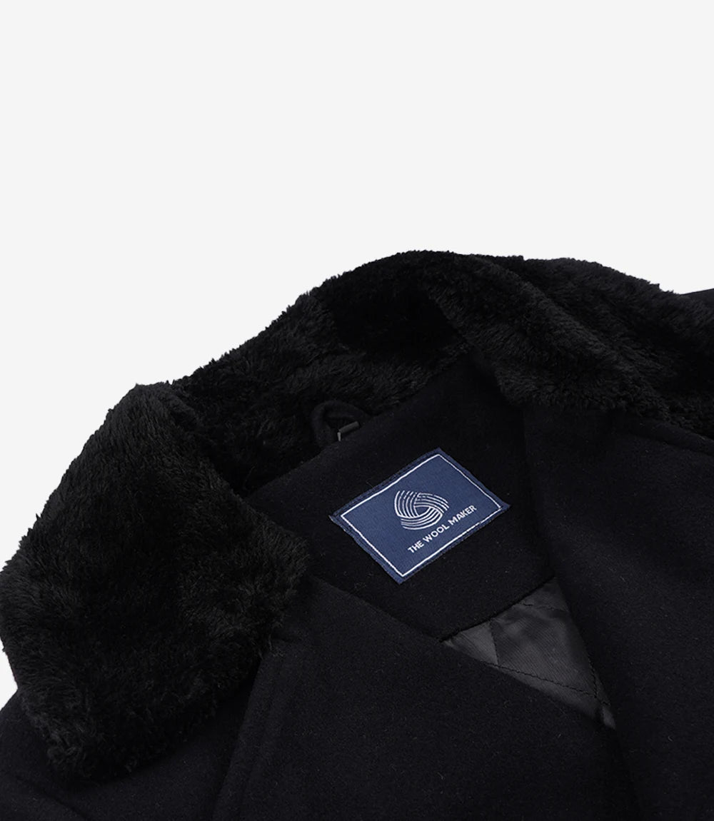 Men's Black Wool Double-Breasted Long Coat
