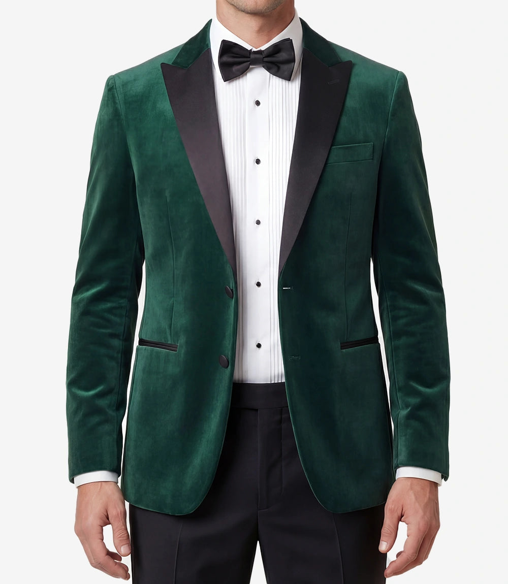 Mens Emerald Green Peak Lapel Velvet Tuxedo
