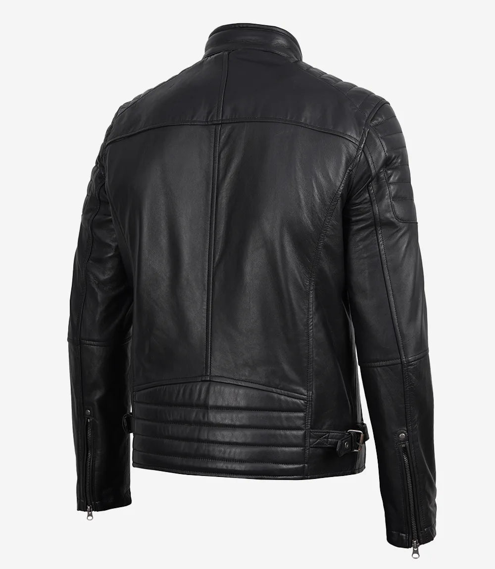Men's Real Leather Black Biker Style Jacket