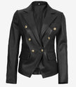 Kim Women's Double Breasted Black Leather Blazer