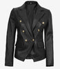 Kim Women's Double Breasted Black Leather Blazer