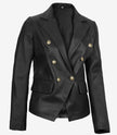 Kim Women's Double Breasted Black Leather Blazer