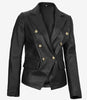 Kim Women's Double Breasted Black Leather Blazer