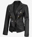 Kim Women's Double Breasted Black Leather Blazer