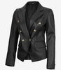 Kim Women's Double Breasted Black Leather Blazer