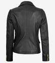 Kim Women's Double Breasted Black Leather Blazer