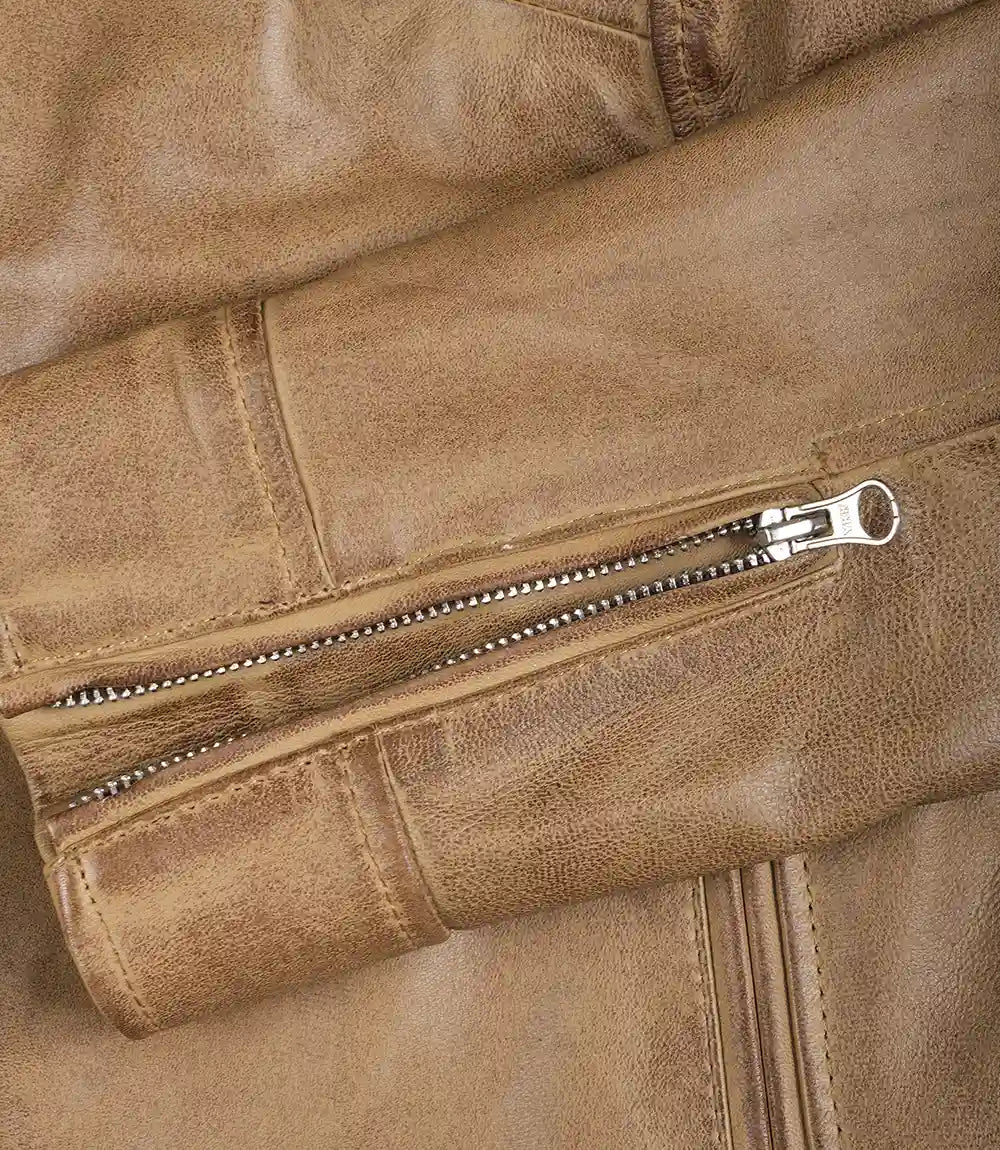 Womens Real Leather Camel Brown Moto Jacket