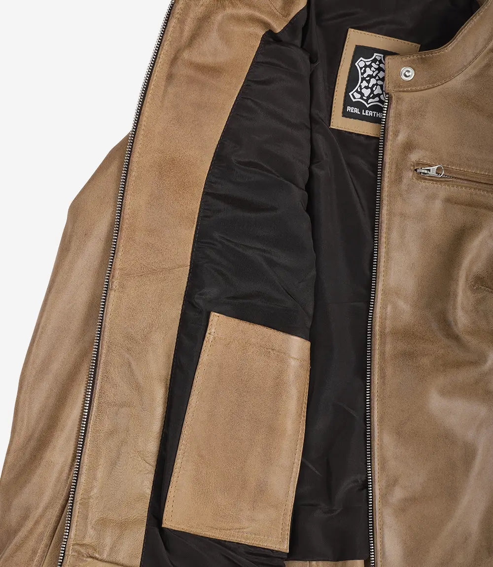 Womens Real Leather Camel Brown Moto Jacket