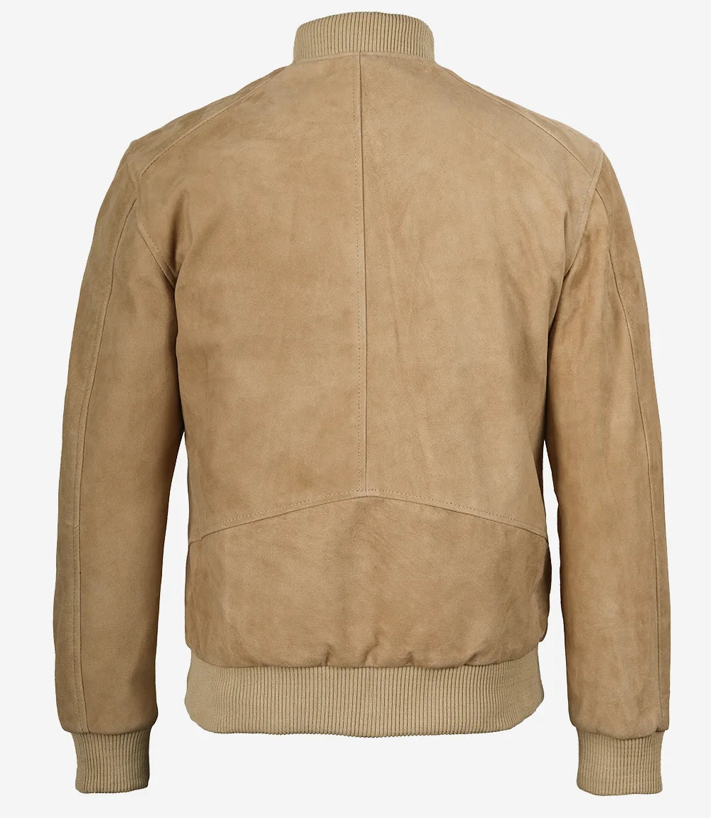 Men's Camel Suede Bomber Jacket