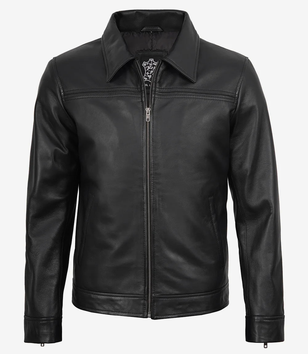Mark Men's Black Leather Shirt Collar Jacket