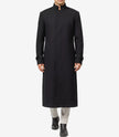 McGhee Men's Erect Collar Black Wool Trench Coat