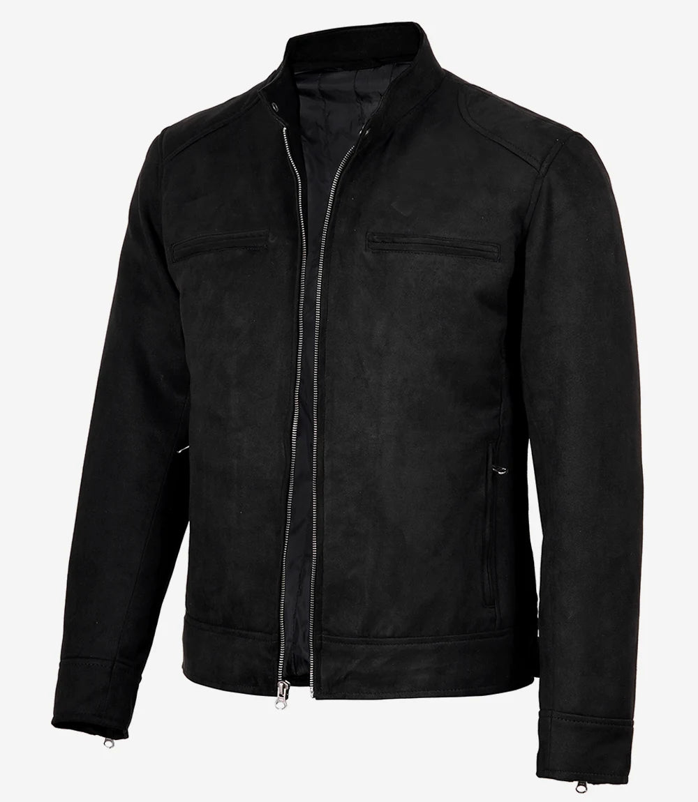 Men's Black Faux Suede Biker Style Jacket