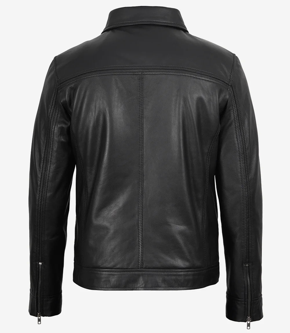 Mark Men's Black Leather Shirt Collar Jacket