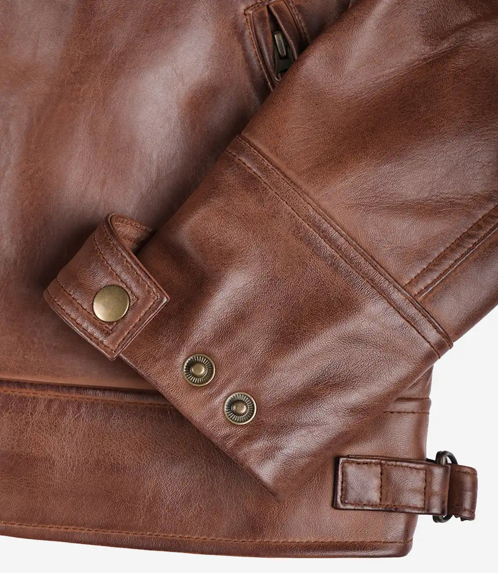 Men's Cognac Brown Quilted Biker Style Leather Jacket