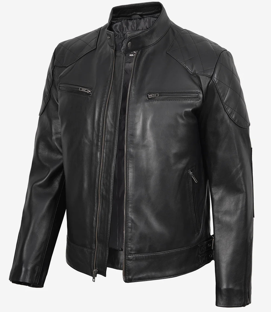 Men's Real Leather Black Biker Style Jacket