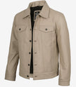 Men's Real Lambskin Leather Beige Trucker Jacket