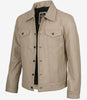 Men's Real Lambskin Leather Beige Trucker Jacket