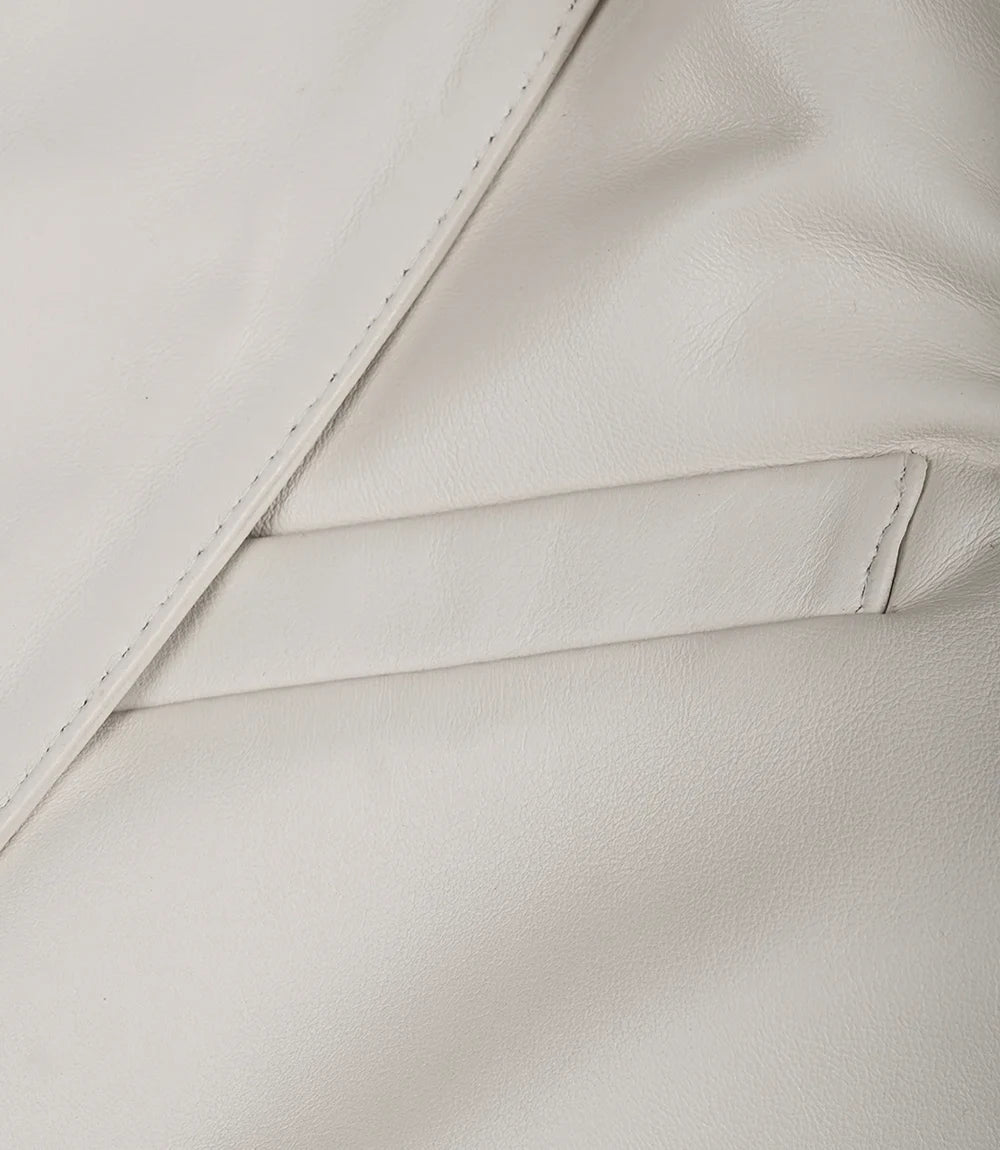 Men's Two Button Notch Lapel Off White Leather Blazer