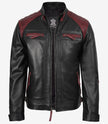 Men's Black and Maroon Biker Style Leather Jacket - Quilted Shoulder