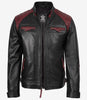Men's Black and Maroon Biker Style Leather Jacket - Quilted Shoulder