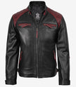 Men's Black and Maroon Biker Style Leather Jacket - Quilted Shoulder