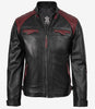 Men's Black and Maroon Biker Style Leather Jacket - Quilted Shoulder