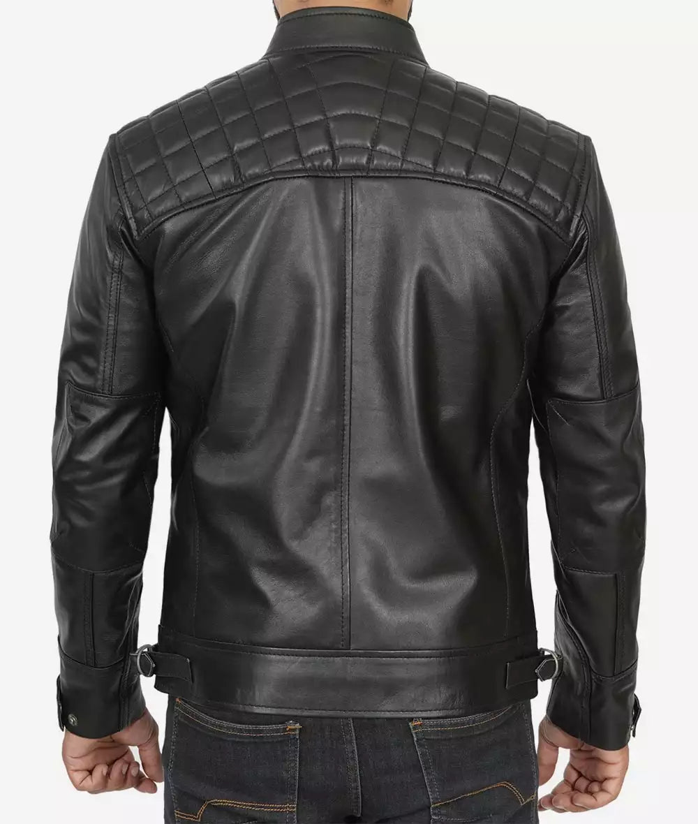 Mens Tall Black Quilted Leather Jacket