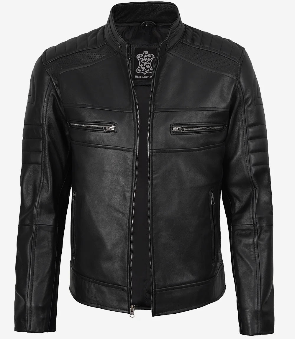 Men's Real Lambskin Leather Black Biker Style Jacket