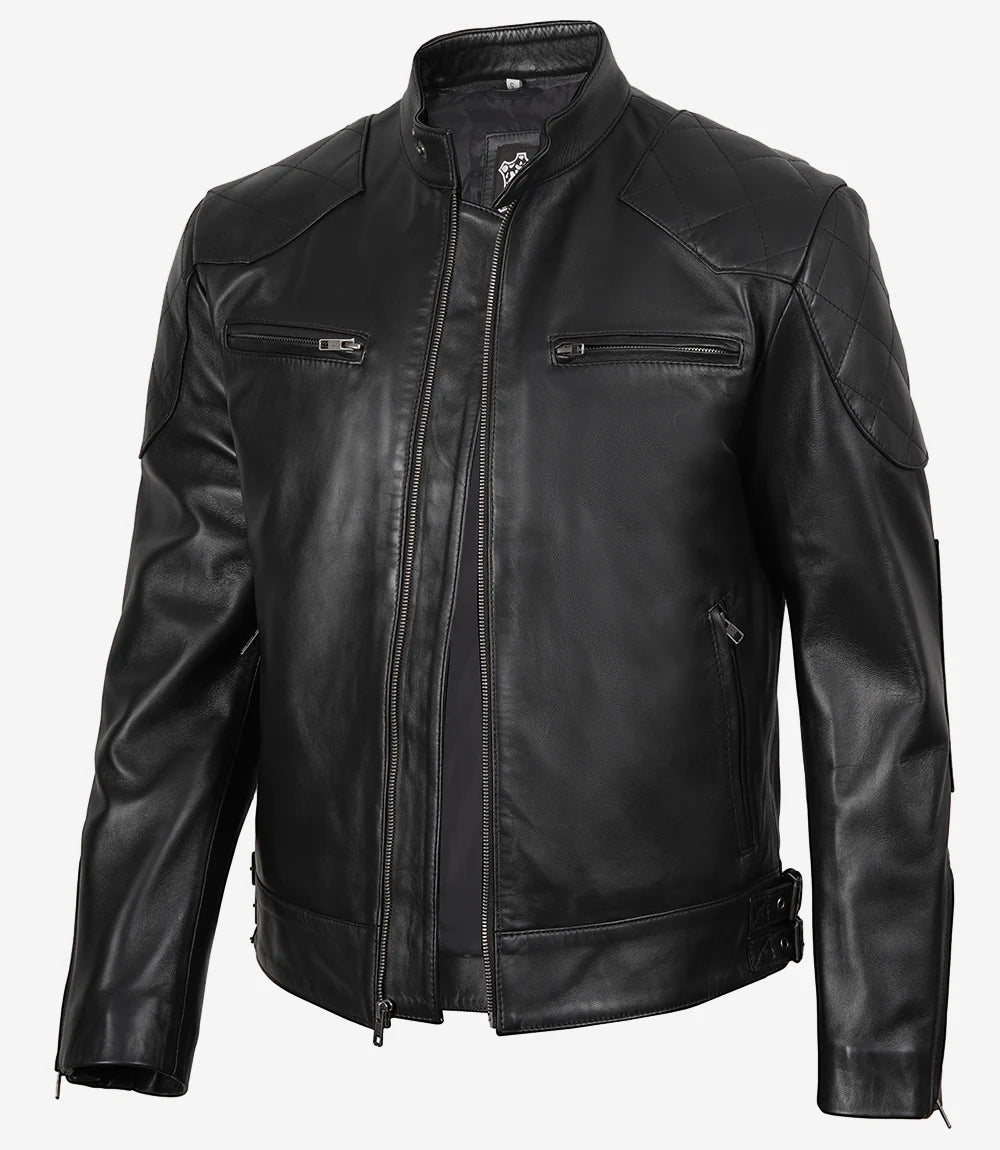 Men's Real Leather Black Biker Style Jacket