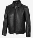 Reeves Men's Shirt Collar Black Harrington Leather Jacket