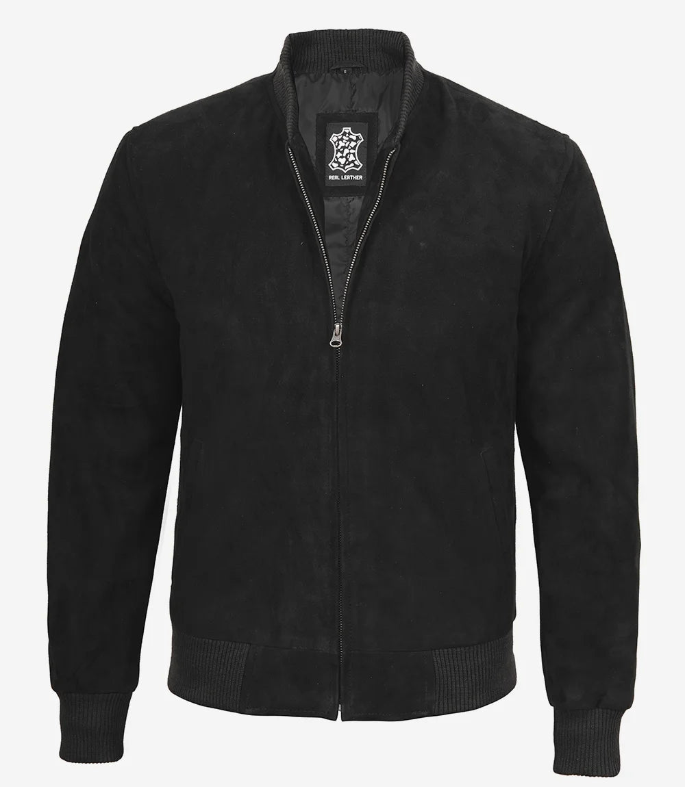 Men's Premium Black Suede Bomber Jacket