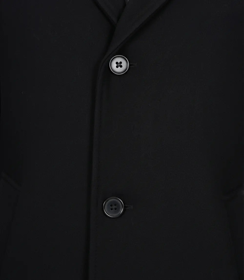 Men's Single-Breasted Black Wool Coat – Modern Fit