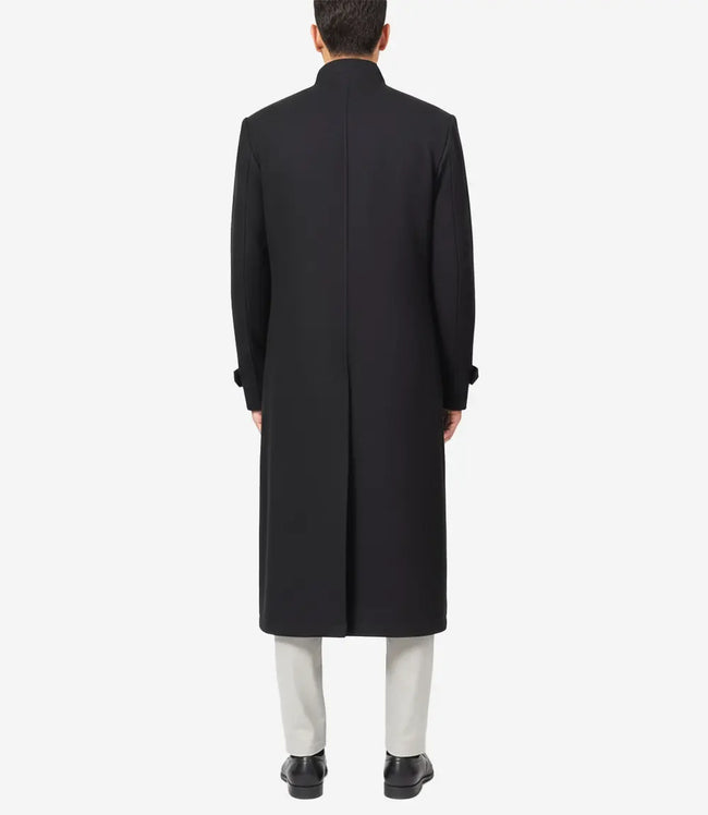 McGhee Men's Erect Collar Black Wool Trench Coat