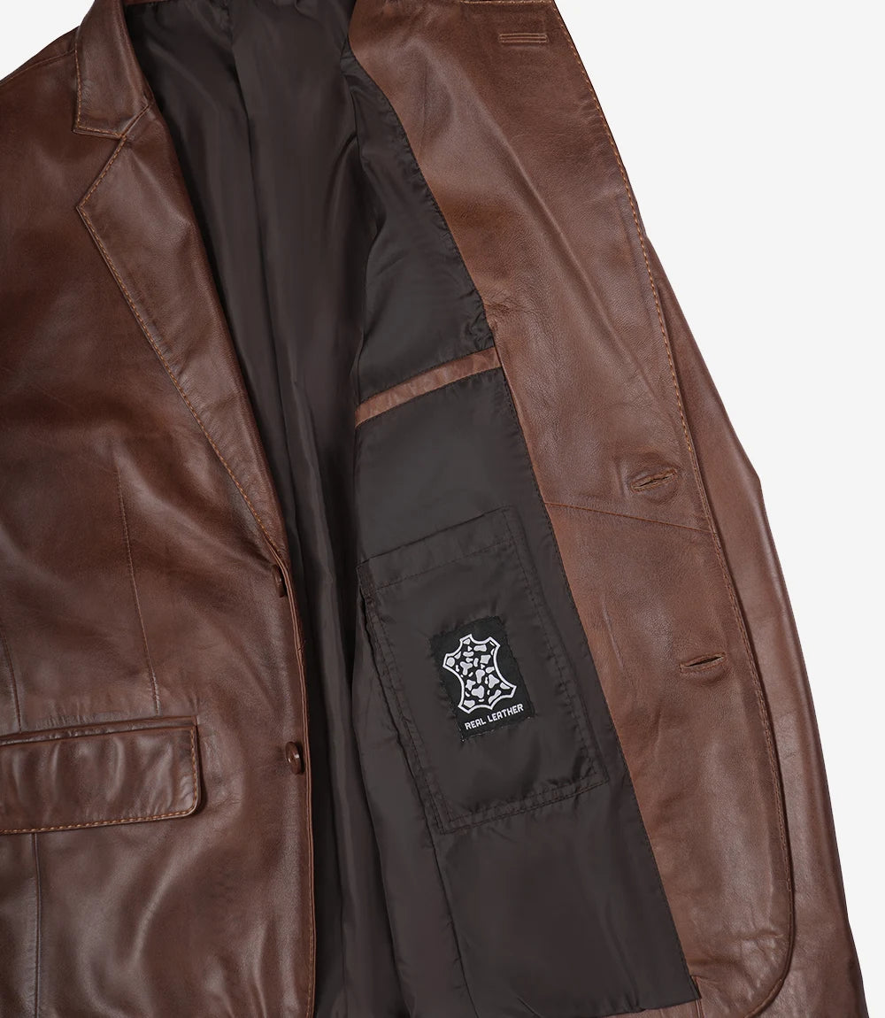 Mens Brown Leather Blazer