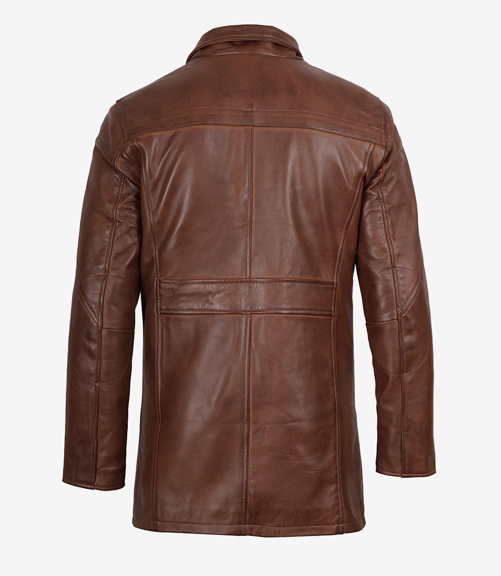 Mens Brown Leather Car Coat