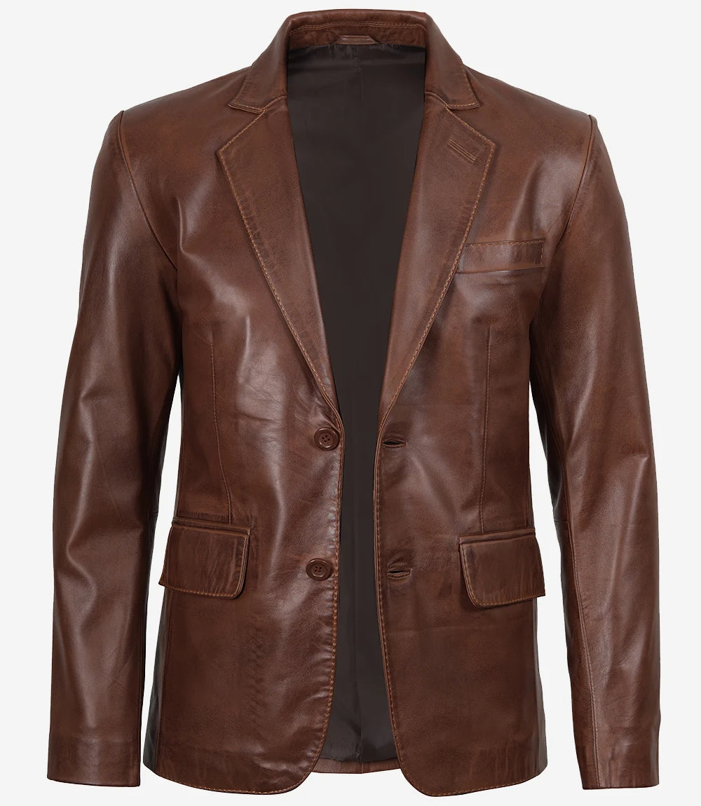 Mens Brown Leather Blazer