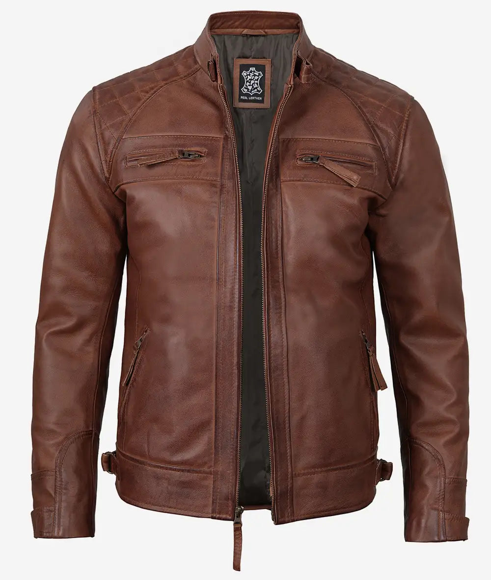 Mens Tall Cafe Racer Distressed Brown Leather Jacket