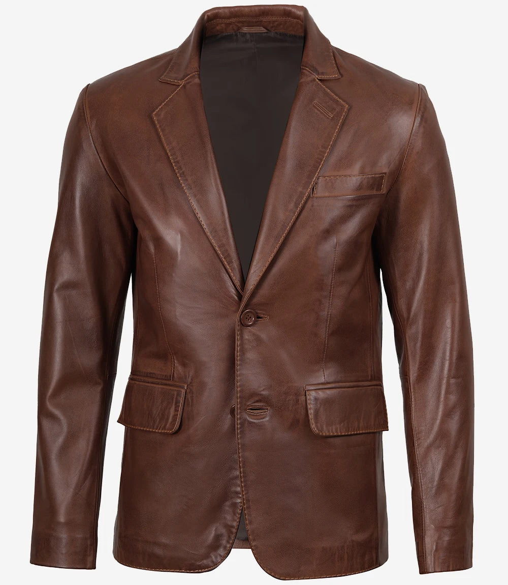 Mens Brown Leather Blazer
