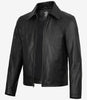 Mens Black Shirt Collar Leather Cowhide Jacket
