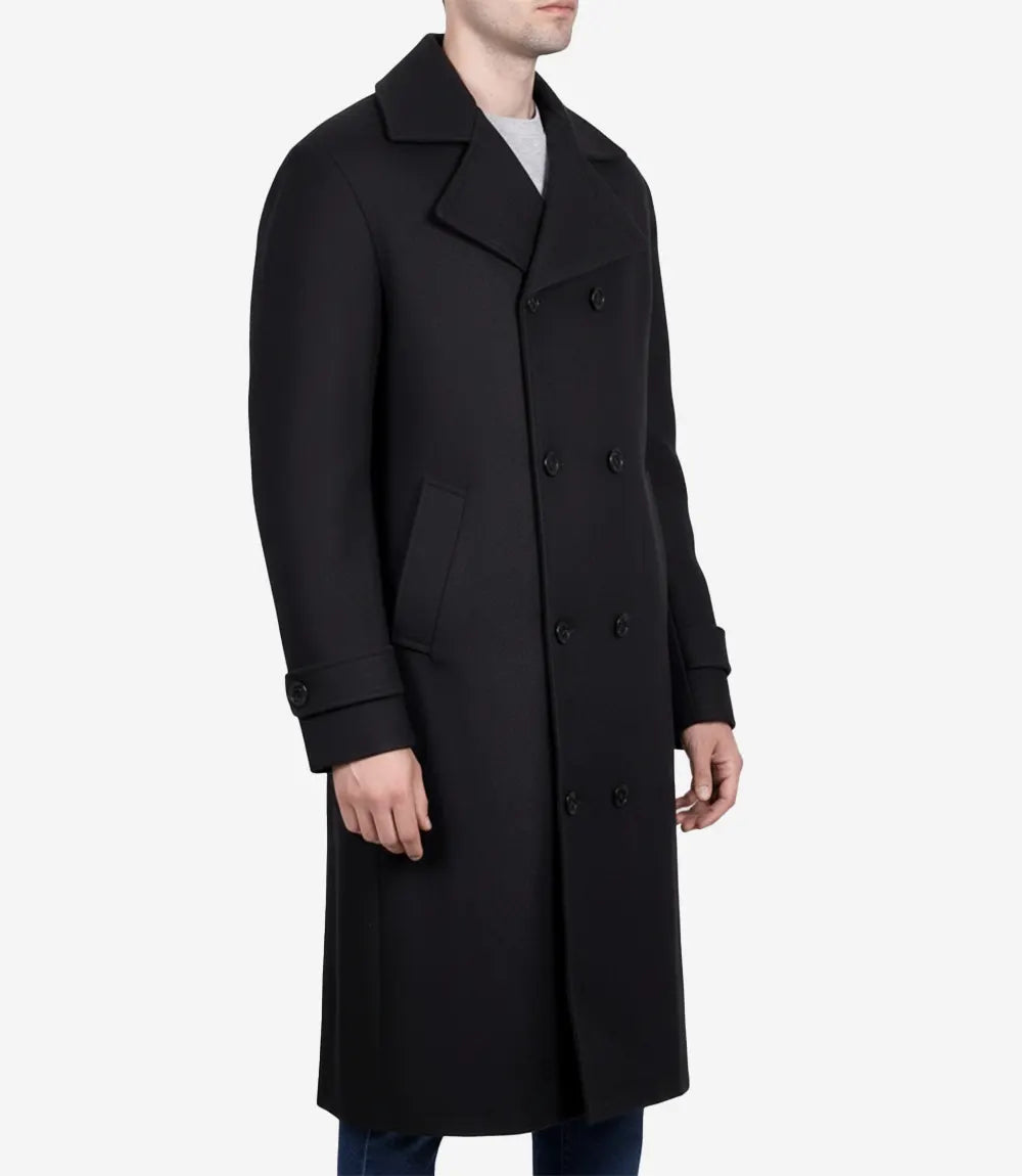 Kenney Men's Double-Breasted Black Wool Coat – Premium Quality